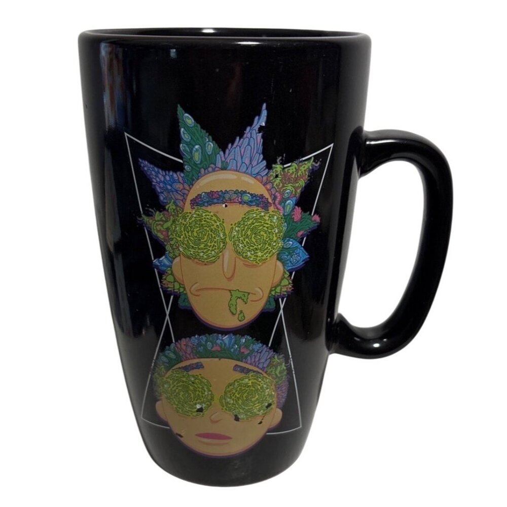 Rick & Morty Mug Black Ceramic Colorful Psychedelic Design 16 Oz Modern Gourmet